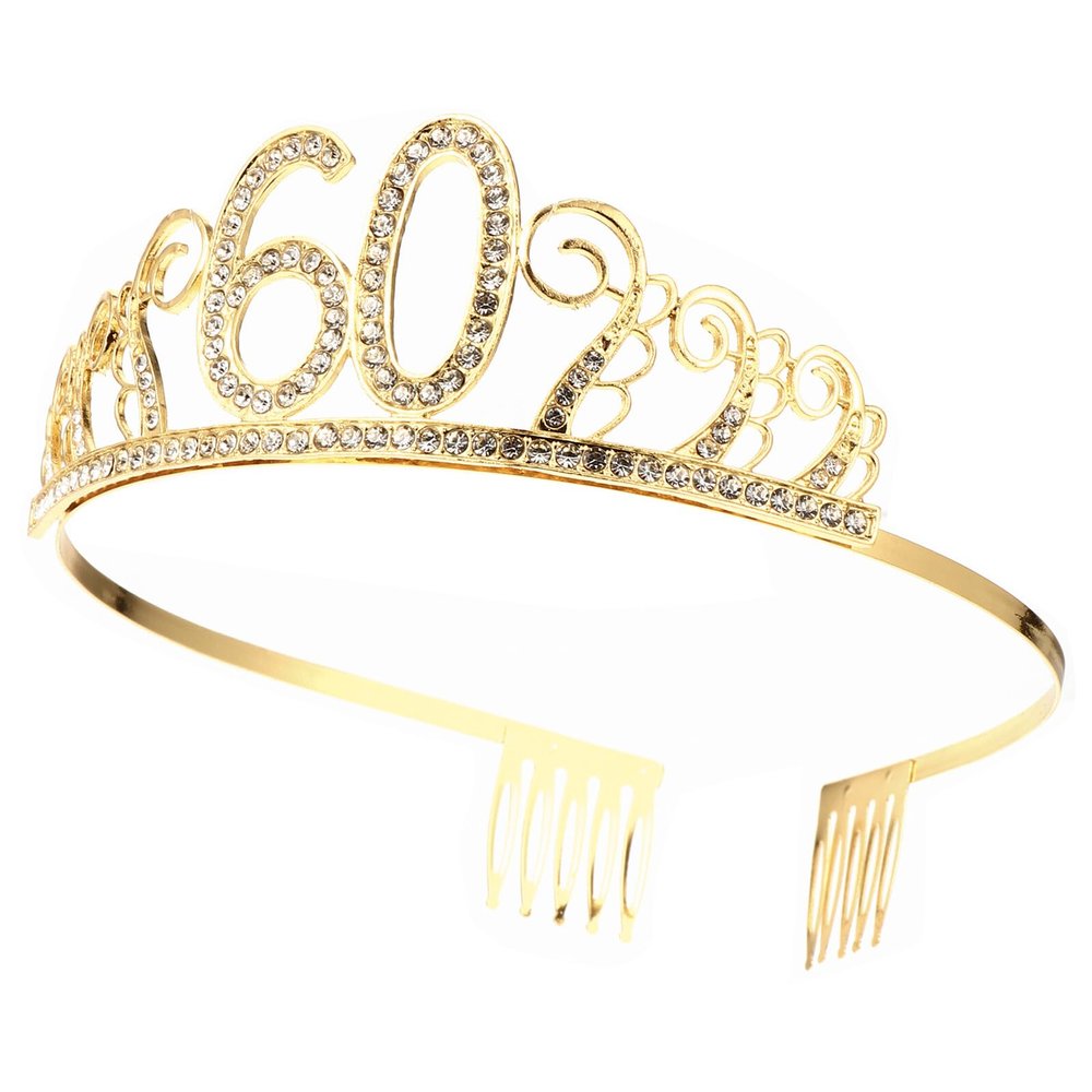 BESTonZON Birthday Queen Rhinestone Number Crown for Women, Gold Shiny Tiara Hair Decoration, Elegant Birthday Party Headdress for Adult Celebration