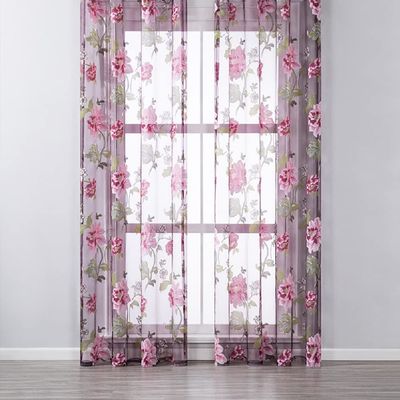 HooHero High Precision Breathable Thin Burnt Out Big Peony Boy Girl Voile Sheer Curtains Rod Pocket Tulle Drape for Childern Kids Room