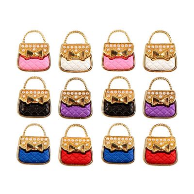 Jehoshaphat 12PC Miniature Handbag Models with Decorative Trays 1:12 Scale, Mixed Colors, Metal & Plastic with Metal Chain