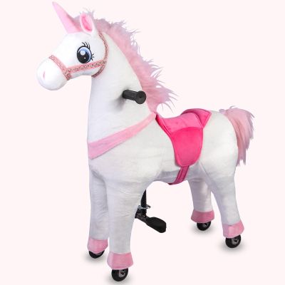 Kang&Chang Plush Pink Unicorn Ride On Pony Toy