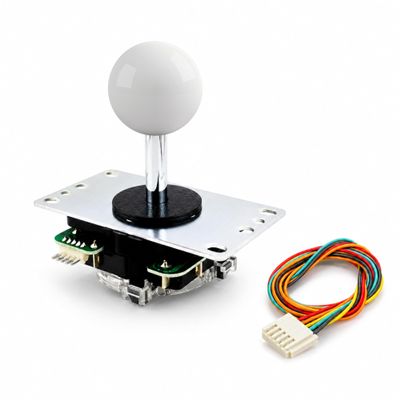 SANWA JLX2-TP-8YT 2nd Gen Arcade Joystick w/White Ball Top & 5-Pin Harness Ultimate JLF Upgrade & Successor | POM Base, X-Shaped Washer, GT-8X Gate | 4 & 8 Way Fighting Game Lever