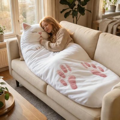 Fluffy Cat Sleeping Bag for Adults, Cat Sleeping Bag for Human,Cat Envelope Sleep Bag for Camping, Sleepovers & Home Lounging, Washable Warm (B)