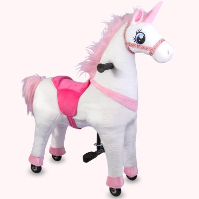 Kang&Chang Plush Pink Unicorn Ride On Pony Toy