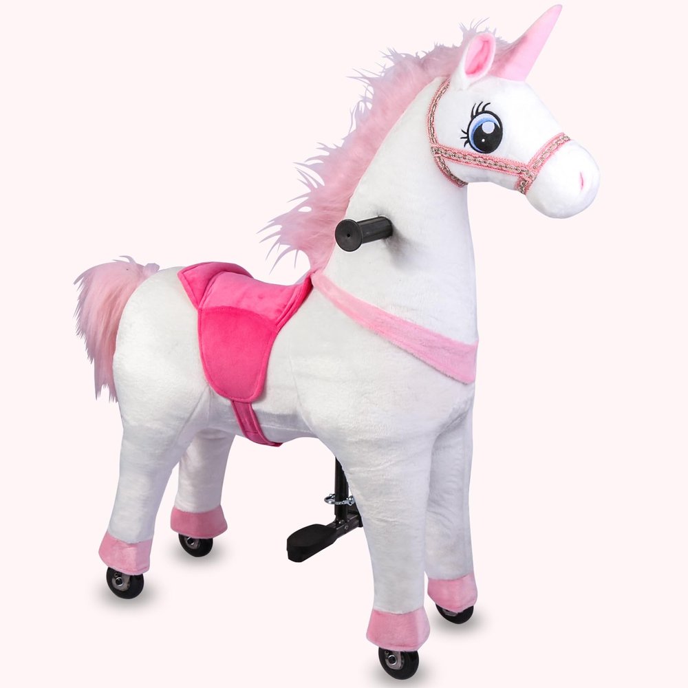 Kang&Chang Plush Pink Unicorn Ride On Pony Toy