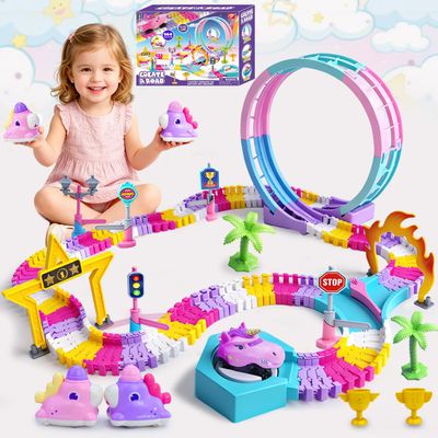 Unicorn Toys Car Race Tracks for Kids, 360 Flexible DIY Magic Racing Monster Tracks Toy with 3 Vehicle, Toddler Toys Birthday Gifts for 3 4 5 6 7 Year Old Girl