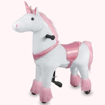 Kang&Chang Plush Shiny Pink Unicorn Ride On Pony Toy