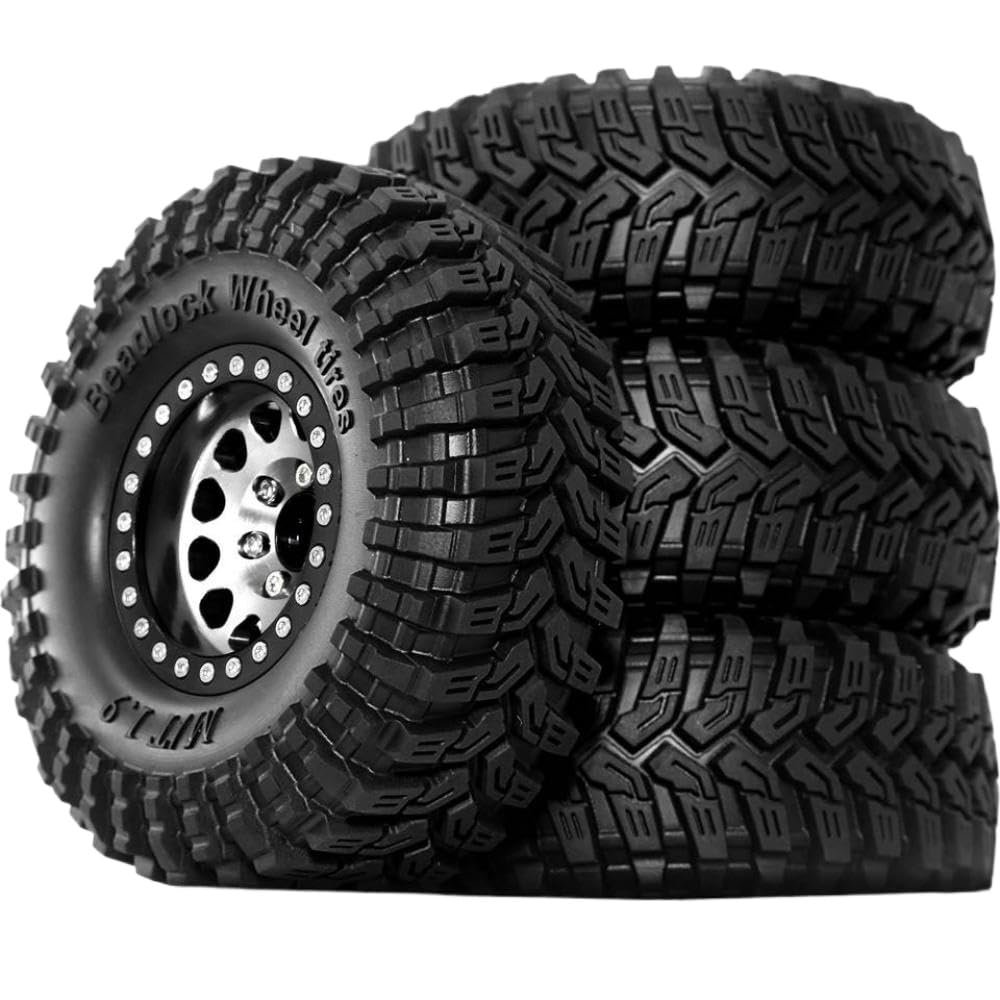 4pcs 1.9'' Beadlock Wheels and Tires with -8.9mm Offset Compatible With 1/10 Scale RC Crawler Cars Including, TRX6, CC01, and D110 Models(4pcs Silvery)