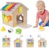 Montessori Wooden Baby Activity Play Cube Toys for Boys Girls 6 Months+, Early Developmental Learning Activity Center for Toddlers, 1-3 Years Old Kids First Birthday Gift, Bonus Infant Press & Go Car view 1