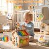 Montessori Wooden Baby Activity Play Cube Toys for Boys Girls 6 Months+, Early Developmental Learning Activity Center for Toddlers, 1-3 Years Old Kids First Birthday Gift, Bonus Infant Press & Go Car view 3