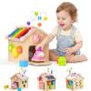 AmazingJoy Wooden Activity Cube for Toddlers 1-3 with Press to Go Car Toy, Montessori Baby Educational Learning Toys for Kids, Multipurpose Infant Activity Center, for Girls Boys 1+ Year Old view 1