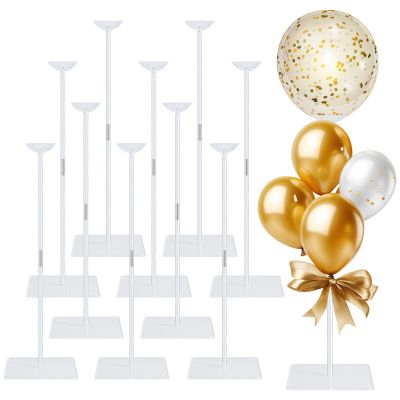 10 Pack 24 Inch Reusable Acrylic Balloon Stand Kit - Heavy Duty, Adjustable Height with Sticks and Base, Balloon Stands & Centerpieces for Tables, Perfect for Birthday, Baby Shower,Party Decor