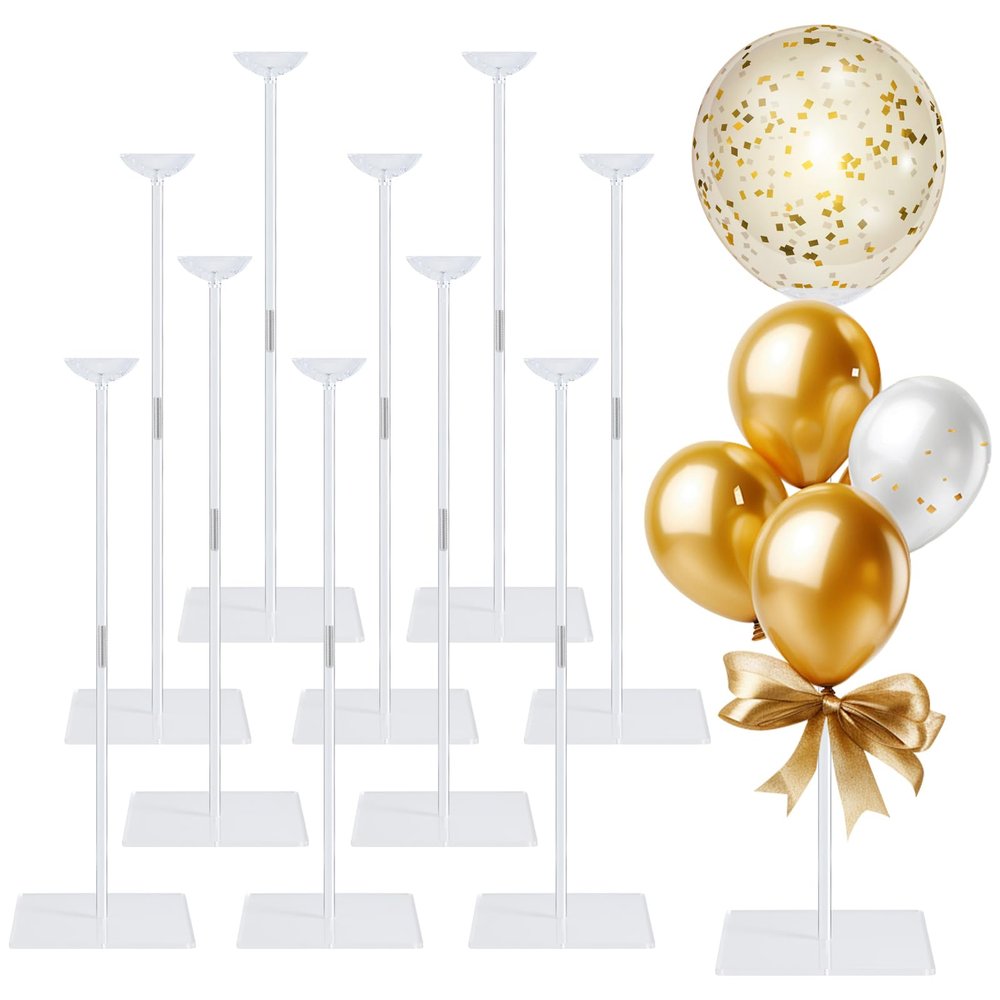 10 Pack 24 Inch Reusable Acrylic Balloon Stand Kit - Heavy Duty, Adjustable Height with Sticks and Base, Balloon Stands & Centerpieces for Tables, Perfect for Birthday, Baby Shower,Party Decor