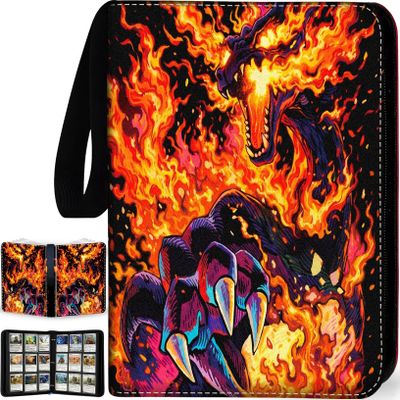 1008 Card Binder 9 Pocket, 3-Ring Trading Card Binder with 56 Page Removable Sleeves, High Storage Waterproof Trading Card Holder Collection Card Album Organizer Case for TCG Cards-Fire Dragon