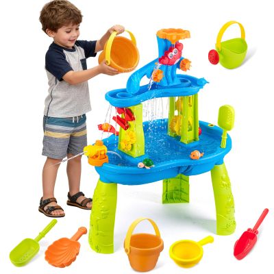 Hogaruly 3-Tier Water Tables for Toddlers 3-5 Sand Beach Water Table Toys for 3 4 5 6 7 8 Years Old Kids Rain Showers Splash Pond, Activity Sensory Play Table Summer Toys for Boys Girls