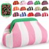 Sunnymove Mahjong Tile Bag Woven Clutch Purses for Women Woven Striped Dumpling Bag Summer Beach Evening Handbag for Mahjong Tile Vacation Supplies(Pink White,Thick Lines) view 1