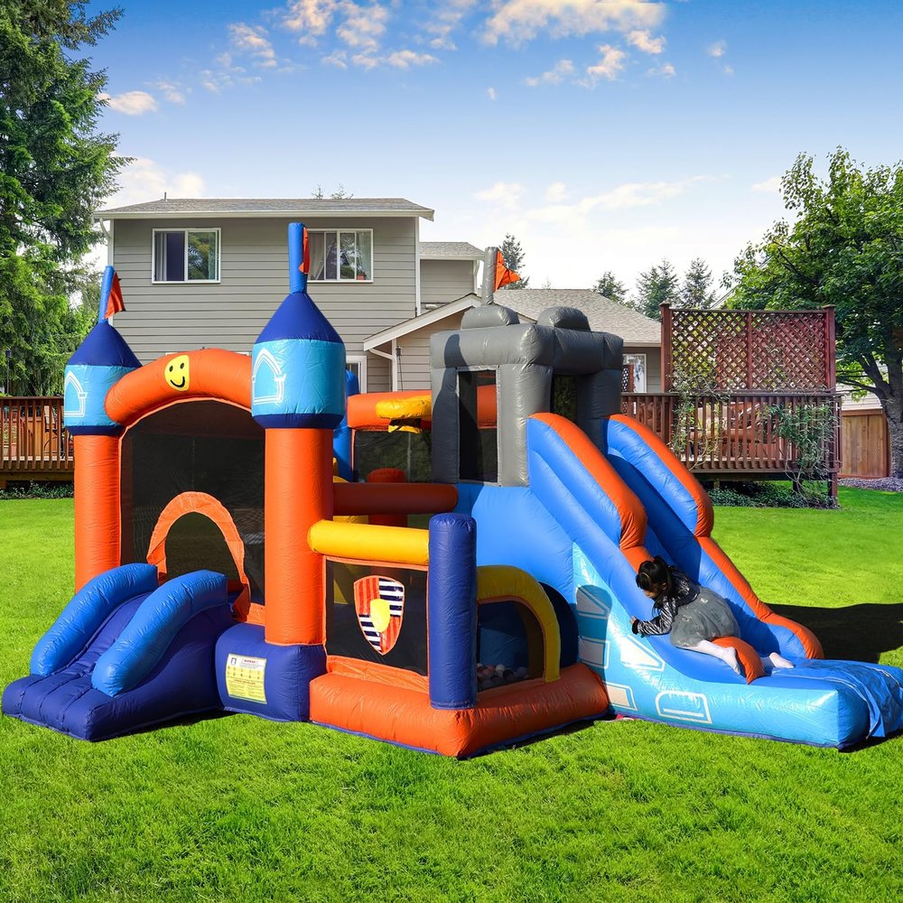 16x12FT Commercial Inflatable Bounce House with Kids 3-12,(950W UL Blower) 100% PVC Inflatable Bounce House with Slides & Ball Pit,Ring Toss Game,Basketball Hoop and Obstacle Courts Included
