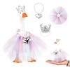 3 Pcs 7inch Desk Goose Outfits,Porch Goose Decor Set with Crystal Rhinestone Tiara Crown Necklace , for Home and Office Display, Seasonal Decoration Accessories view 1
