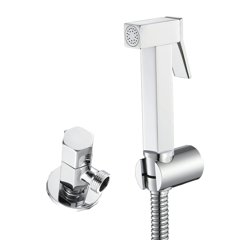 KUYBTU Handheld Bidet Sprayer for Toilet Cold Water Baby Cloth Diaper Sprayer Wall Mounted Brass Toilet Sprayer High Pressure Handheld Sprayer Kit with Angle Valve Baby Cloth/Bl-Chrome