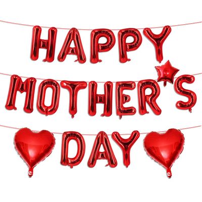 Happy Mothers Day Balloons 16 Inches Red Letter Balloons Red Heart Foil Balloon for Happy Mothers Day Party Decorations