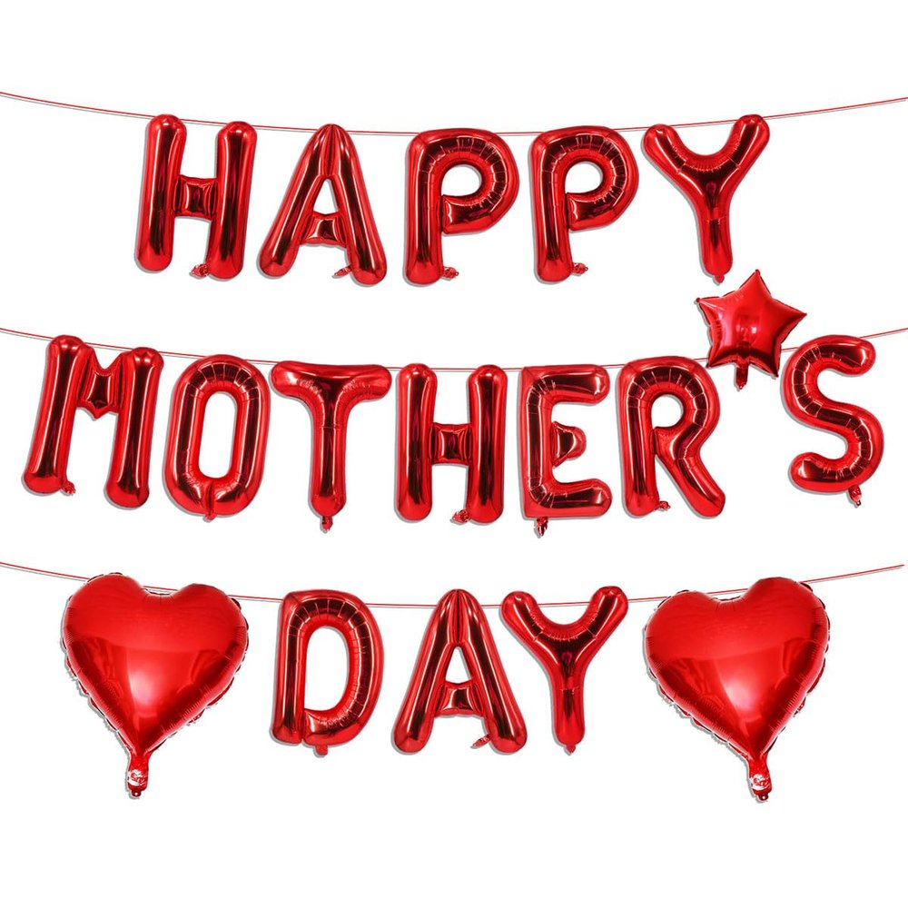 Happy Mothers Day Balloons 16 Inches Red Letter Balloons Red Heart Foil Balloon for Happy Mothers Day Party Decorations
