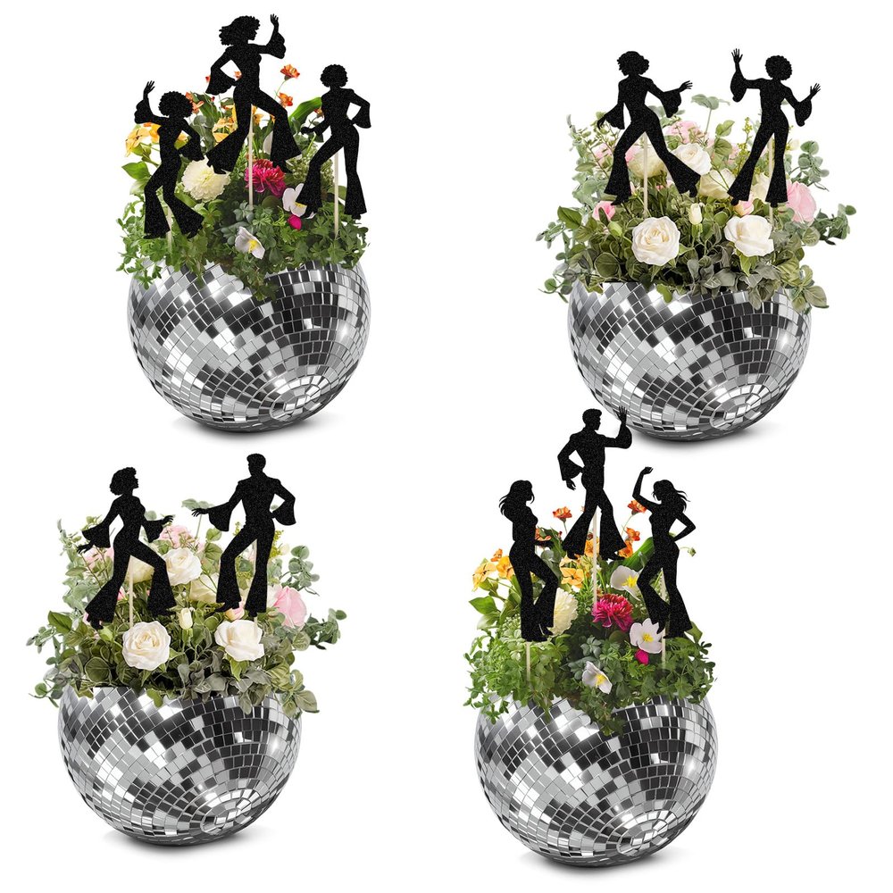10Pcs Disco Party Cake Decoration, Disco Ball Centerpieces 70s Party Decorations Supplies Music Theme Decor Supplies, Table Toppers Personalized Accessories