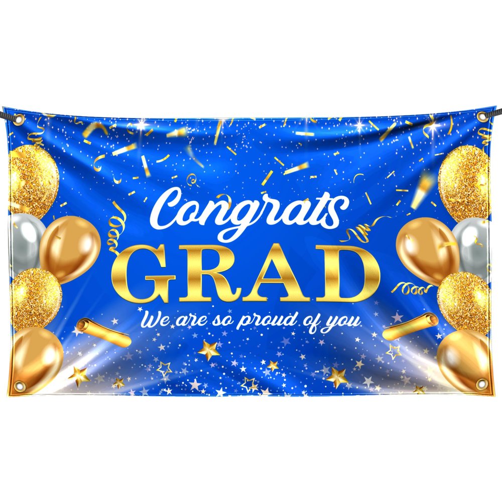 XtraLarge, Congrats Grad Banner - 72x44 Inch, Congratulations Banner | Graduation Class of 2026, Blue and Gold Grad Decorations Class of 2026 | 2026 Graduation Decorations | We are So Proud of You Backdrop