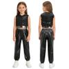 DINORMIN Youth Girls Hip Hop Clothes Cheer Team Uniform Sequin Hooded Vest Crop Top with Pants Set Modern Streetwear Black 6 Years view 1