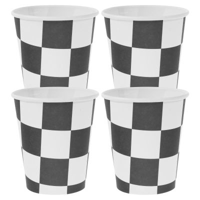Toddmomy 20pcs 250ml Racing Party Paper Cups Checkered Flag Disposable Paper Water Cups for Birthday and Wedding Banquet Decorations