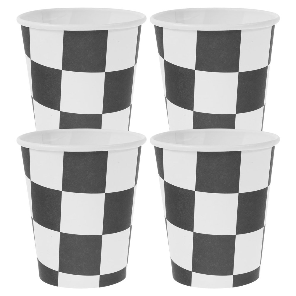 Toddmomy 20pcs 250ml Racing Party Paper Cups Checkered Flag Disposable Paper Water Cups for Birthday and Wedding Banquet Decorations