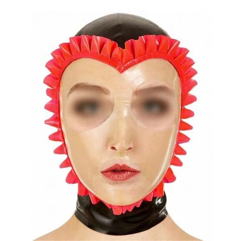 AiCc stylists Black Latex Hood Party Mask with Red Ruffles Cosplay (M)