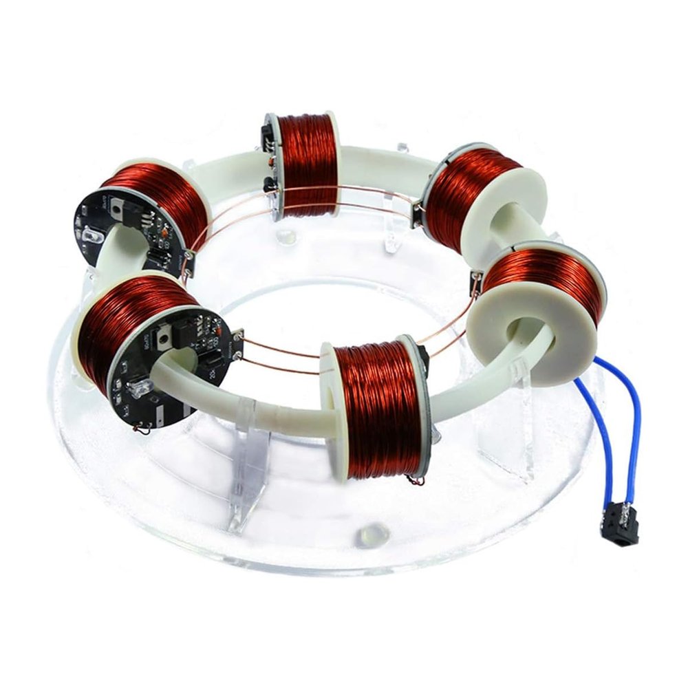 6 Coil Ring Electromagnetic Accelerator, Brushless Motor Cyclotron, Circular Accelerator Brushless Cyclotron Motor, Low Power Coil, Acrylic Material, for Experimental Teaching, Scientific, DIY Gifts