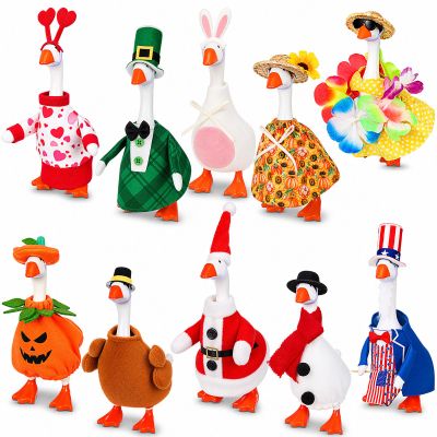 Weysat 10 Set Holiday Mini Desk Goose Outfit Summer Fall Halloween Christmas Winter Magnetic Geese Statue Felt Fabric Costume for 7 Inch Desktop Goose Table Decor Gifts(Chic Style,Fabric)