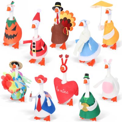 Weysat 10 Set Holiday Mini Desk Goose Outfit 250th Anniversary Summer Mexican 4th for July Magnetic Geese Statue Felt Fabric Costume for 7 Inch Desktop Goose Table Decor Gifts(Bright Style,Felt)