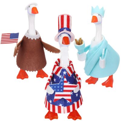 Abbylike 3 Sets 7 Inch Mini Desk Goose Outfits 4th of July Desk Goose Clothes Accessories Independence Day Patriotic Decor for Desktop Geese Statues Office and Home Table Decor Gifts (Mixed Style)