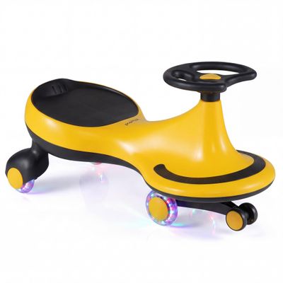 HONEY JOY Wiggle Car, 2 in 1 Swing Car for Kids, LED PU Flashing Wheels, No Batteries, Gears or Pedals, Uses Twist, Turn, Ride On Toy for Toddlers Boys Girls(Yellow)
