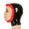 AiCc stylists Black Latex Hood Party Mask with Red Ruffles Cosplay (L) view 2