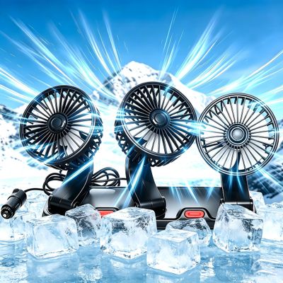 Sarcophagsaf USB 3-Head Car Cooling Fan, 360 Rotation Dashboard Fan with 2 Speeds, Portable Air Cooler for SUV RV Truck Sedan Office Desk, 5V USB Powered for Power Bank Laptop