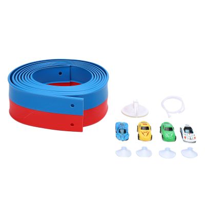 Julihai Flexible Race Car Track, Rolls Up Car Race Track 14.76ft Red and Blue PVC Flexible with 4 Cars 4 Suction Cups for Indoor Outdoor Play