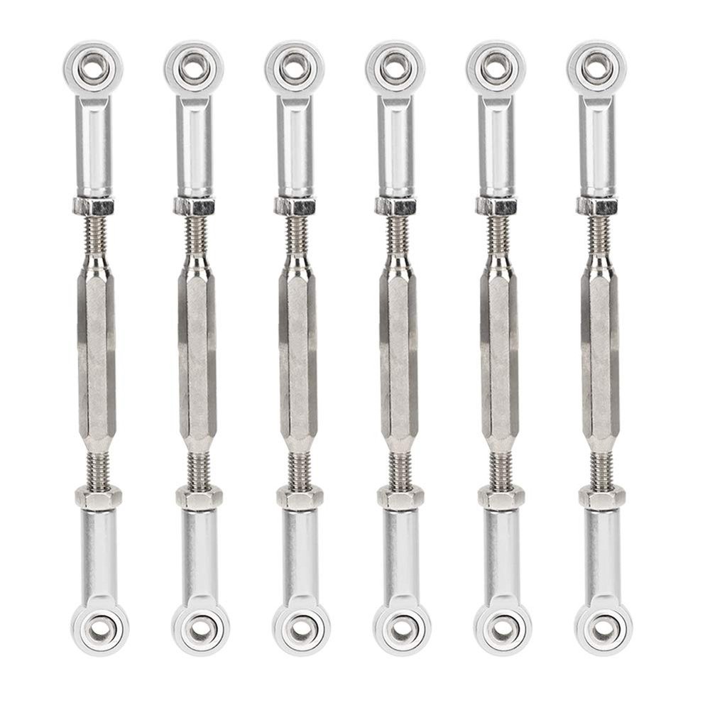 Drfeify 6Pcs Aluminum Alloy Adjustable Push Rods, Turnbuckle Rod Linkage Accessories with 5 Colors, for RC Car Series Upgrade (Silver)