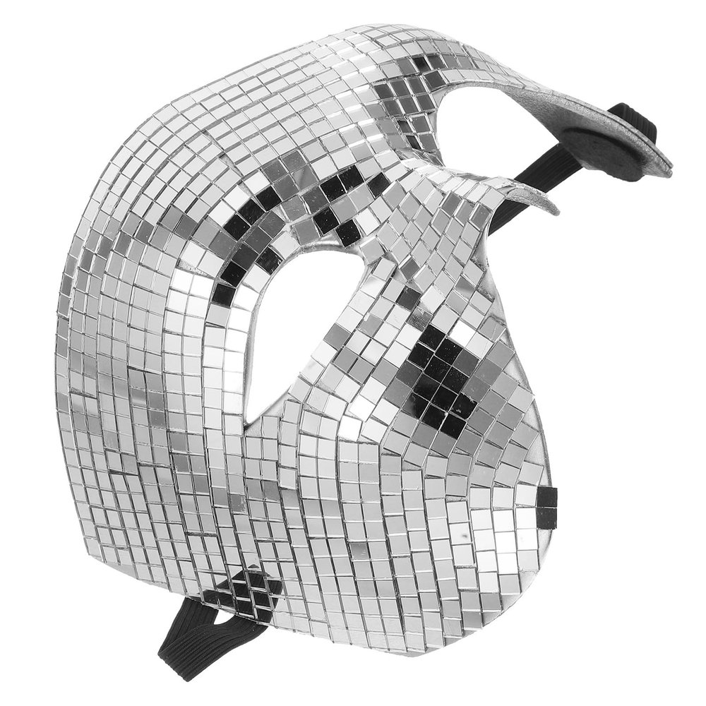 BESTonZON Disco Glitter Masquerade Half Face Mask for Halloween Party Silver Mirror Reflective Costume Accessory for Dance and Fancy Dress