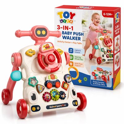 TOY Life 3-in-1 Baby Push Walker, Sit-to-Stand Activity Center, 6-36 Months