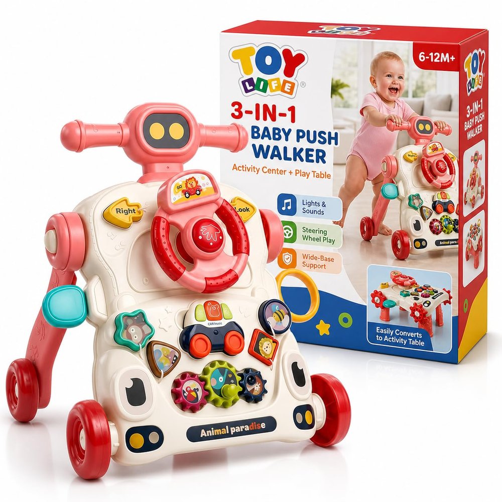 TOY Life 3-in-1 Baby Push Walker, Sit-to-Stand Activity Center, 6-36 Months