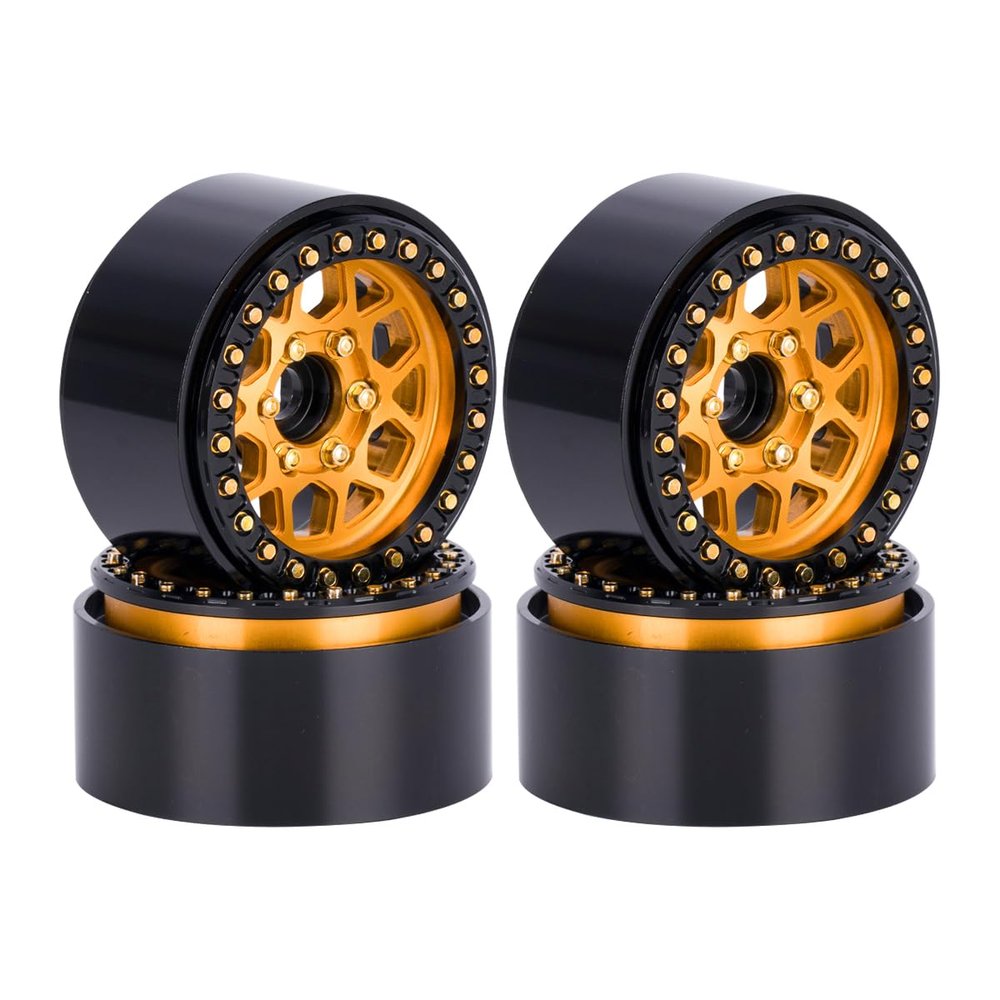 4PCS Aluminum 1.9" Beadlock Wheel CNC Hub for 1/10 RC Crawler, Compatible with TRX4, Compatible with SCX10 Pro, Compatible with Capra, Compatible with RC4WD, Compatible with Redcat Gen8(Orange)