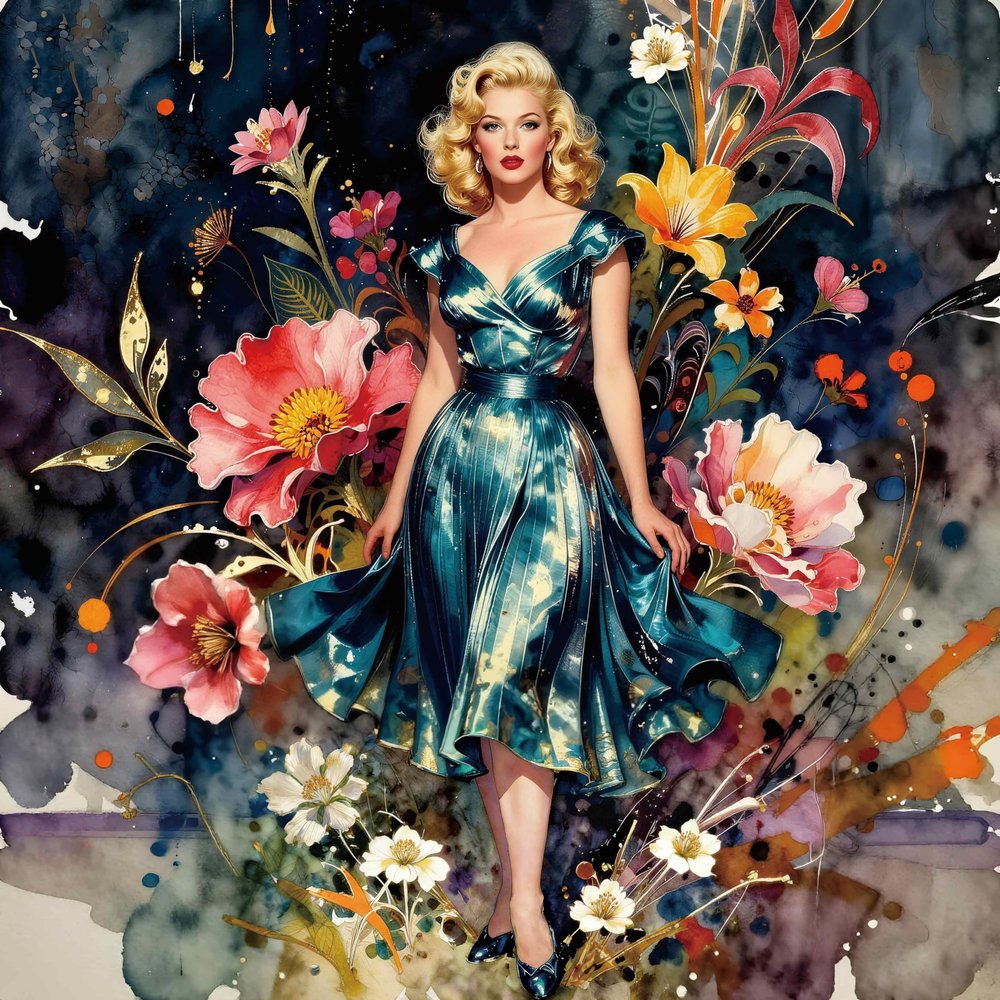 Saralluna Puzzle for Adults 1024 Pieces, Vintage Lady Blooms Jigsaw Puzzle