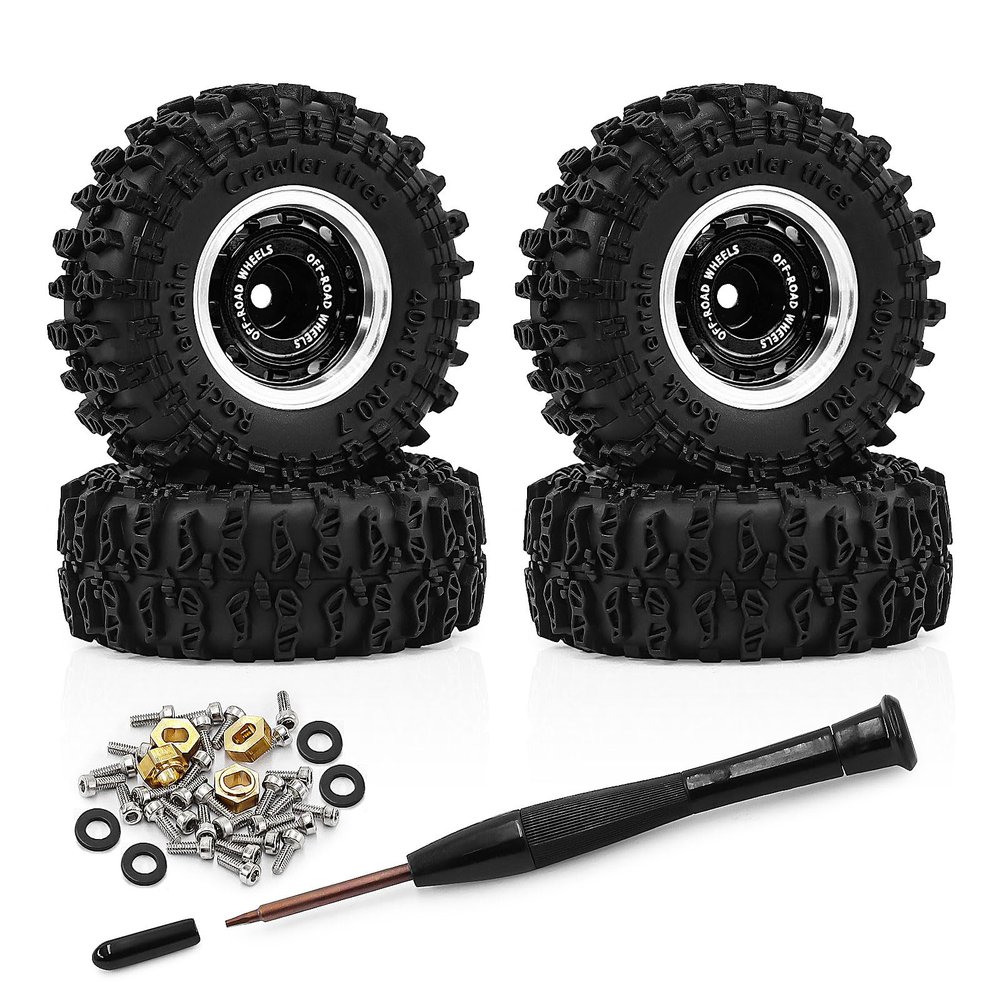0.7 Inch RC Crawler Tires and Wheels Set 4016mm for 1/30 Scale Axial SCX30 (Black)