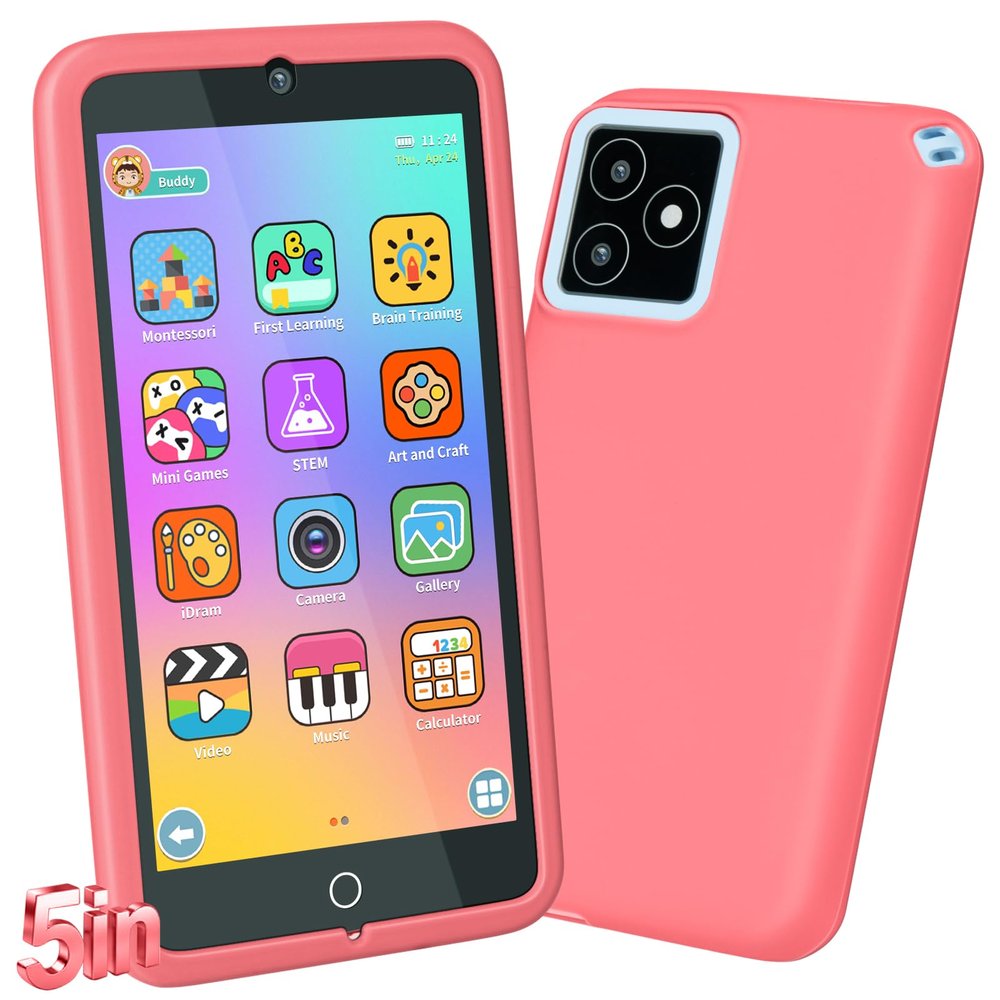 GREENCREEK 5.0" Touchscreen Kids Smart Phone, Kids Phone with Games & Dual Camera, Toddler Toys Phone, Boys and Girls Learning Toy Phone for 3-9 Years Old (deep Pink)