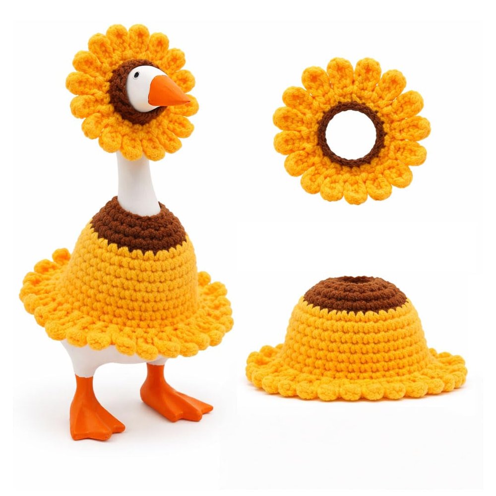 Aigidusansu Sunflower 7 inch Desk Goose Outfits, Handmade Cute Knitted Summer Mini Goose Clothes for Desk Goose 7 inches, Summer Home Office Desk Decor Gift