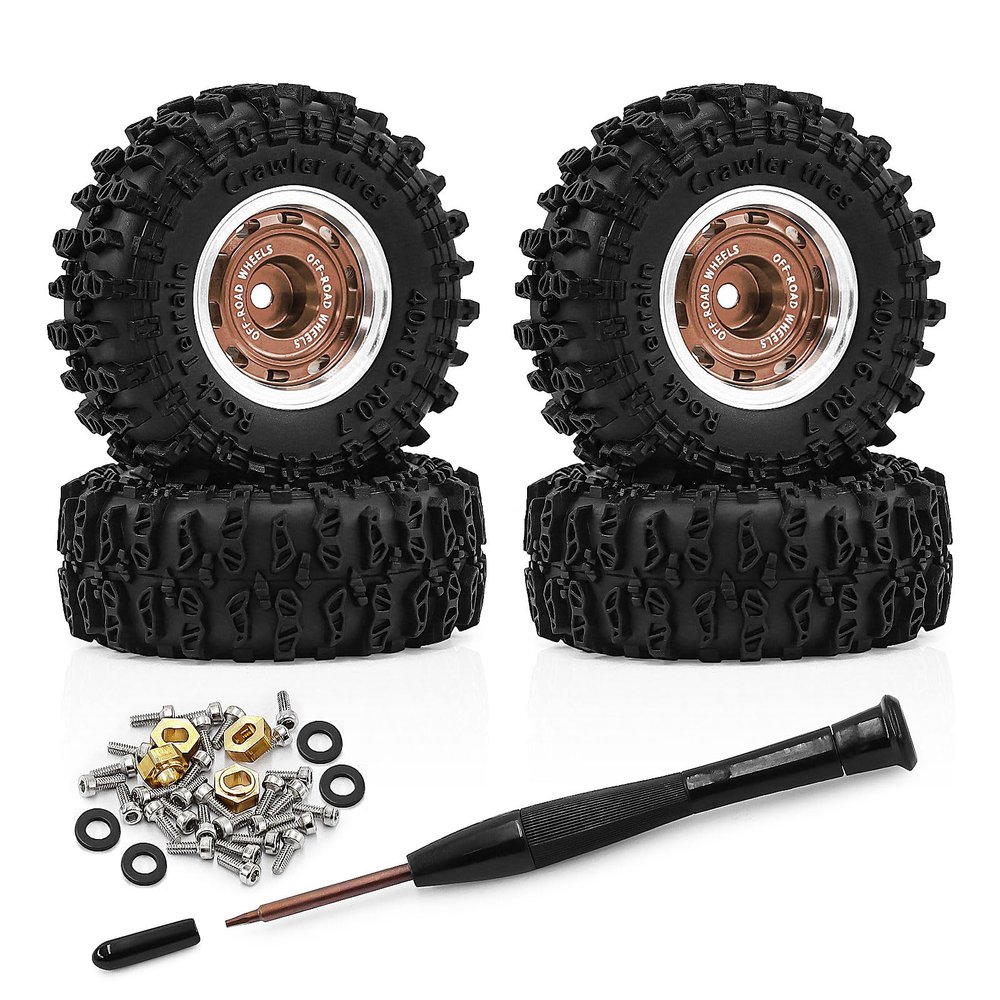 0.7 Inch RC Crawler Tires and Wheels Set 4016mm for 1/30 Scale Axial SCX30 (Bronze)