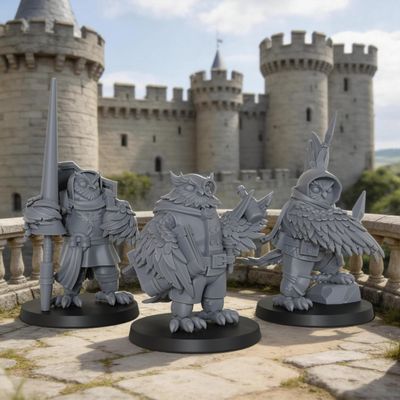 25mm Scale Unpainted Resin Owlfolk Knight, Mage & Scout for DND Minis, Fantasy Tabletop RPG Game, TTRPG Dungeon Masters Figure, 3pc Avian Adventurers Party Set - Owlfolk Allies (AS965)
