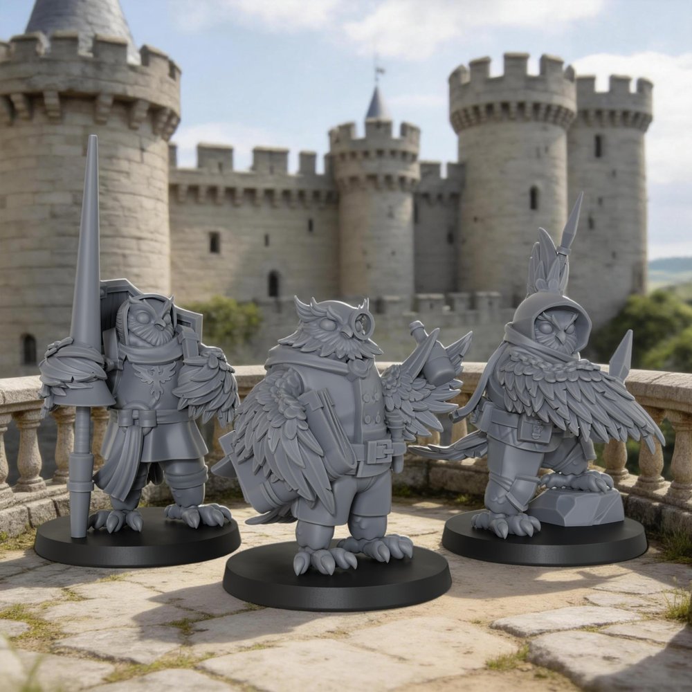 25mm Scale Unpainted Resin Owlfolk Knight, Mage & Scout for DND Minis, Fantasy Tabletop RPG Game, TTRPG Dungeon Masters Figure, 3pc Avian Adventurers Party Set - Owlfolk Allies (AS965)